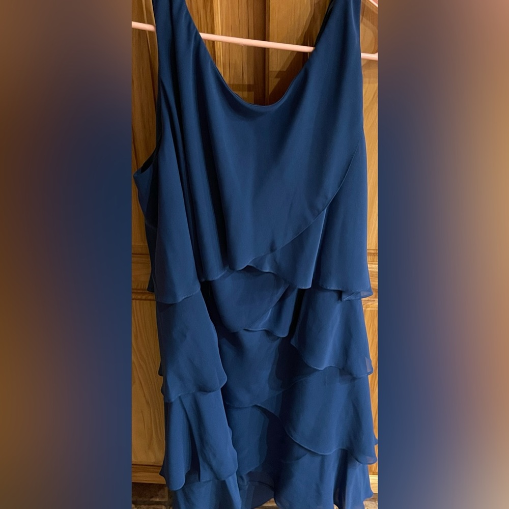 Royal blue ruffle dress with silver accents